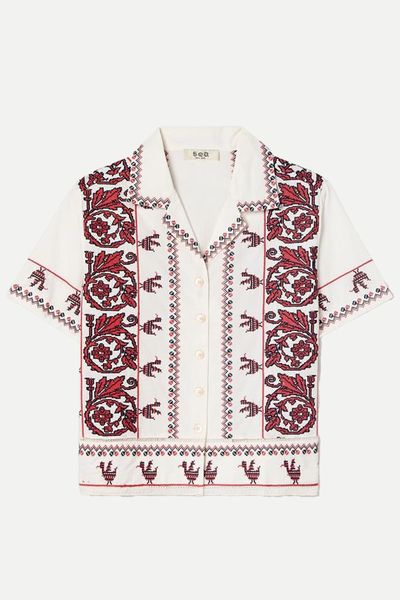 Beena Crochet-Trimmed Embroidered Cotton-Voile Shirt  from Sea