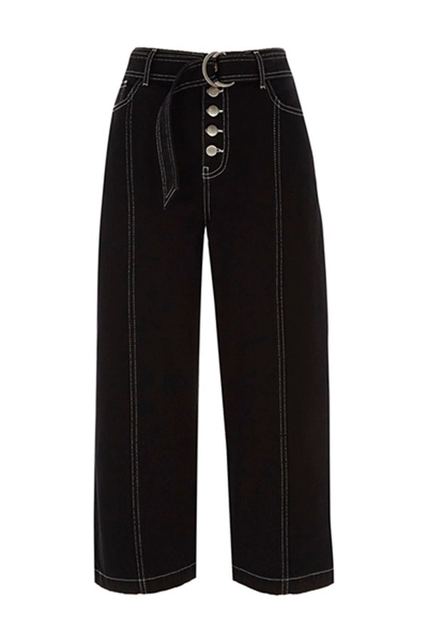 Petite Black Belted Wide Leg Jeans