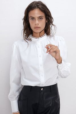 Poplin Shirt With Scalloped Trims