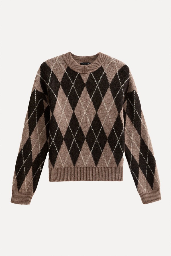 Argyle Crew Neck Midweight Knit Jumper