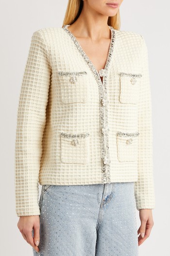 Crystal-Embellished Waffle-Knit Cardigan from Self-Portrait