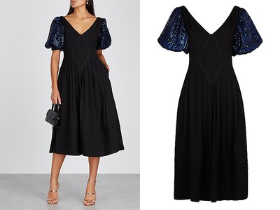 Black Sequin-Embellished Cady Midi Dress from Self-Portrait