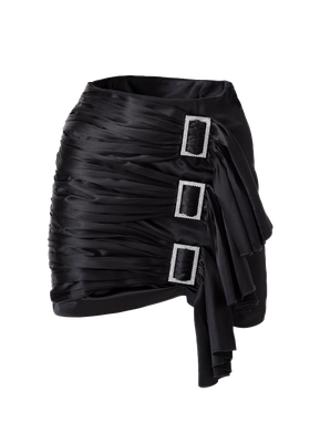 Black Crystal Embellished Ruffled Mini Skirt from Skrt
