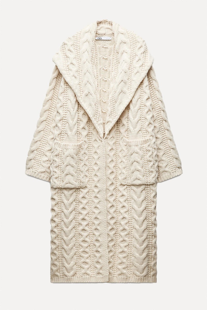 Long Cable-Knit Coat