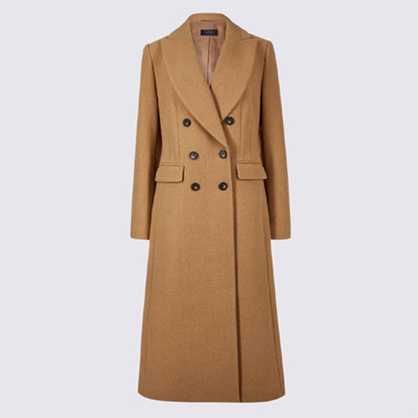 Wool Blend Double Breasted Coat