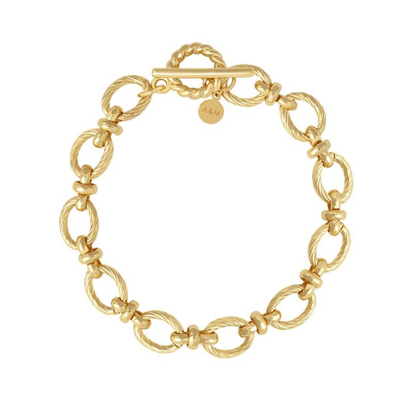 Textured Oval Link T-Bar Bracelet In Gold