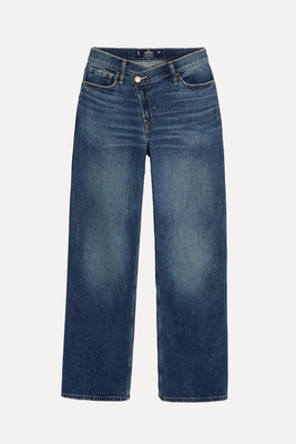 Ultra High-Rise Medium Wash Criss-Cross Waistband Dad Jeans from Hollister