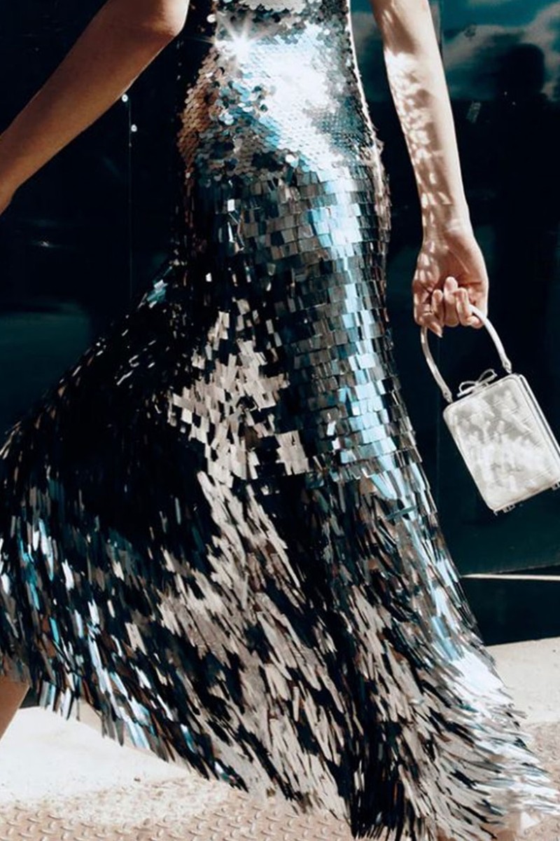 Silver Gradient Sequin Midi Dress from Self-Portrait
