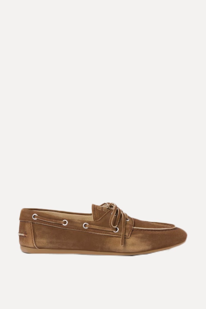 Logo-Embossed Suede Loafers from Miu Miu