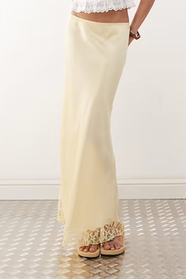 Satin Midi Skirt With Lace Trim from Reclaimed Vintage