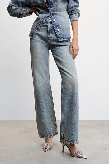 Jeans Wide Leg Strass from Mango