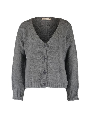 Grey Knitted V Neck Cardigan