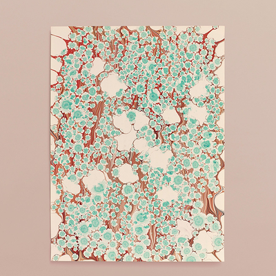Hand Marbled Sheet No. 18 'Jade Turquoise And Red'