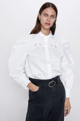 Poplin Shirt With Perforated Embroidery