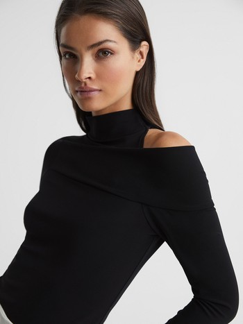 Amy High Neck Cut Out Shoulder Top