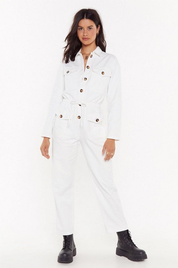 Girl Got GameTortoiseshell Button-Down Boilersuit