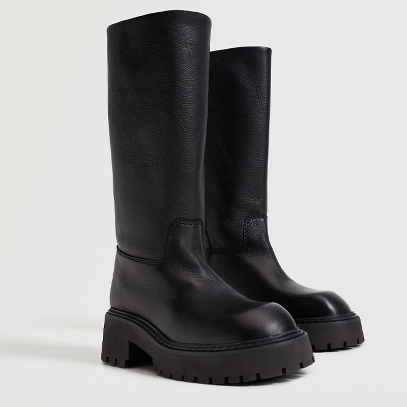 Leather Boots with Tall Leg Boots from Mango