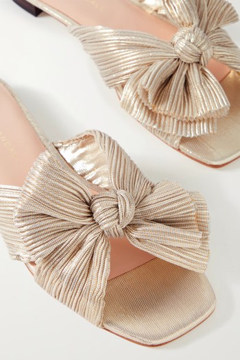 Daphne Bow-Embellished Plissé-Lamé Slides from Loeffler Randall