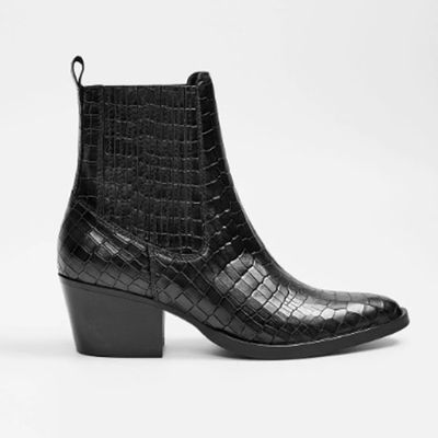 Croc-Effect Leather Boot from Mango