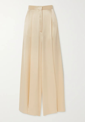 Pleated Hammered-Satin Wide-Leg Pants from Loewe