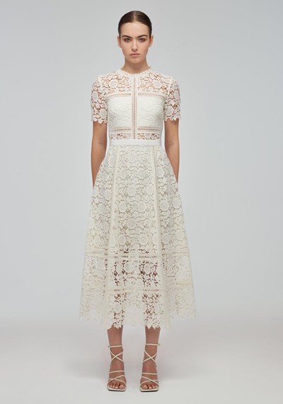 Ivory Floral Guipure Midi Dress