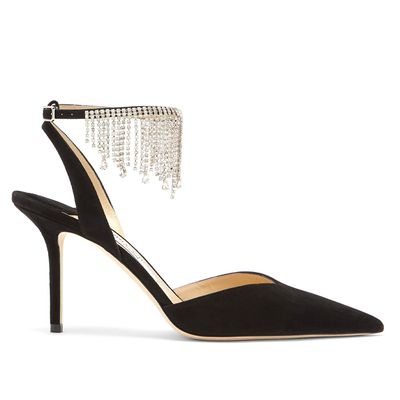 Birtie 85 Crystal-Fringe Suede Sandals from Jimmy Choo