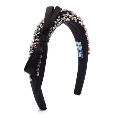 Crystal-Embellished Bow-Appliquéd Satin Headband from Prada