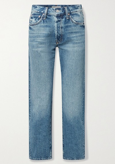 Hiker Hover Distressed High-Rise Straight-Leg Jeans from Mother