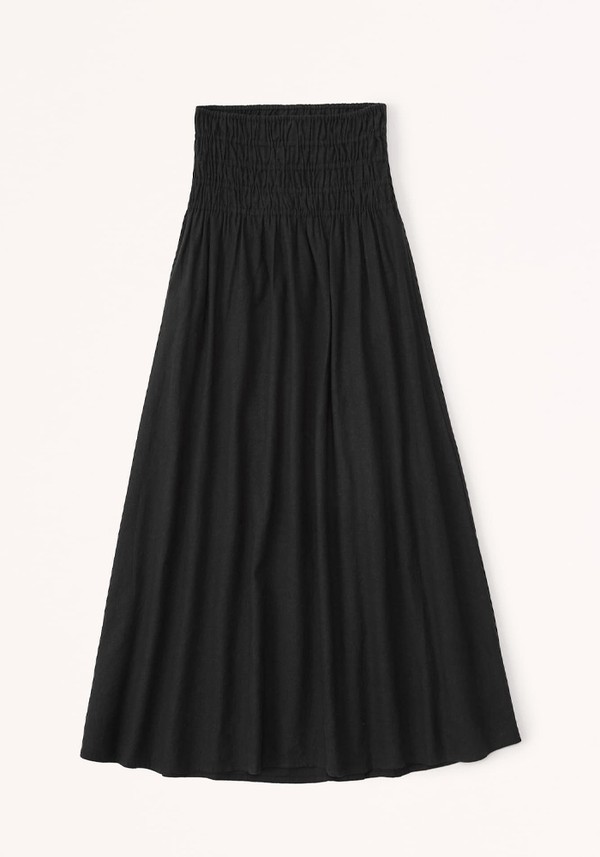 Linen-Blend Ruched Waist Maxi Skirt