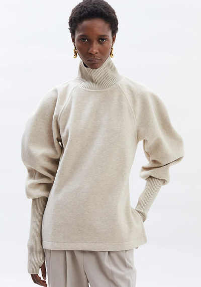 Balloon Sleeve Felt Turtleneck Pullover In Oatmeal, $114​ | Frankie Shop