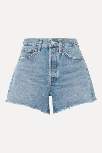 Parker Long Distressed Denim Shorts from Agolde