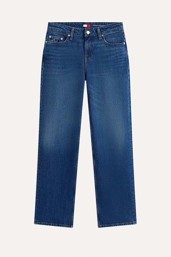 Whiskered Low Rise Straight Leg Jeans