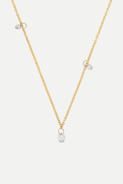 Solid White Gold Celestial Drilled Diamond Cluster Necklace