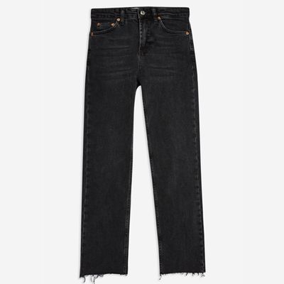 Washed Black Raw Hem Straight Leg Jeans from Topshop