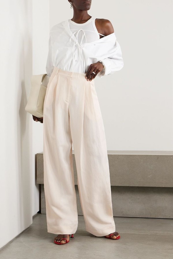 Piper Pleated Twill Wide-Leg Pants