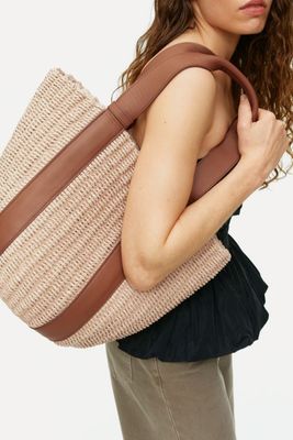Leather-Detailed Straw Tote from ARKET
