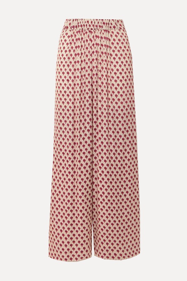 Palazzo Floral-Print Satin Wide-Leg Pants from Liberowe
