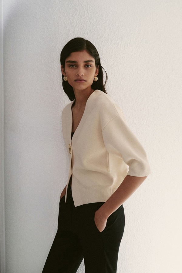 Knitted Cardigan With Jewel Button