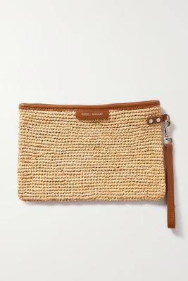 Bora Leather-Trimmed Woven Clutch Bag from Isabel Marant