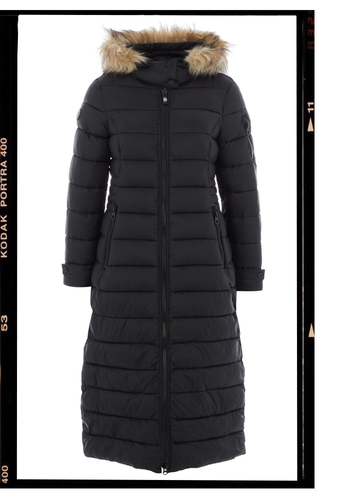 Black Long Faux Fur Trim Coat, £89.99