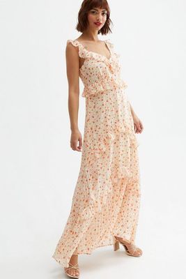 Ditsy Floral Satin Frill Maxi Dress from New Look