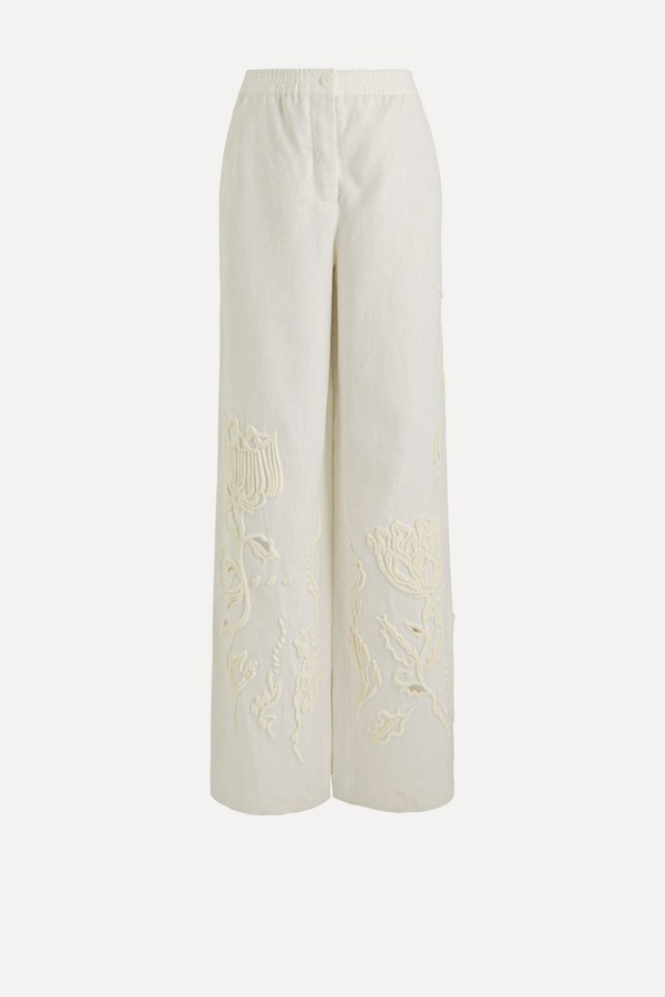 Embroidered Beauty Straight-Leg Linen Trousers from DOROTHEE SCHUMACHER