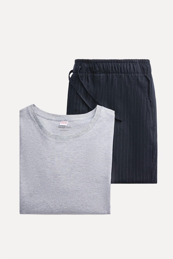 100% Cotton Striped Pyjamas With Long Sleeve T-Shirt from Massimo Dutti