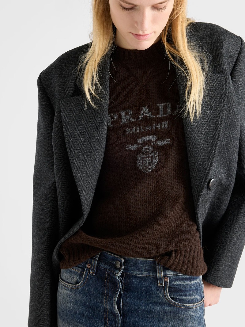 Cashmere & Wool Prada Logo Crew-Neck Sweater