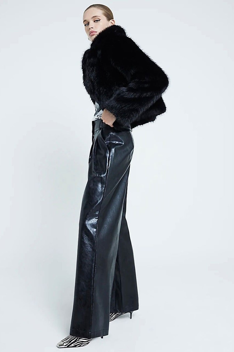 Faux Leather Super Wide Leg Trousers from River Island