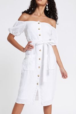 White Button Up Bardot Dress from River Island