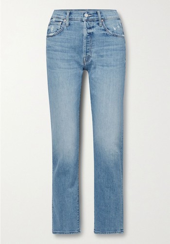 Hiker Hover Distressed High-Rise Straight-Leg Jeans from Mother