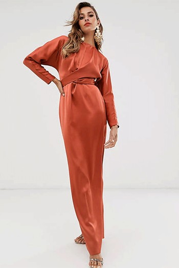 Satin Maxi Dress With Batwing Sleeve & Wrap Waist from ASOS Design