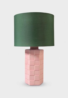 Pink Checkered and Green Table Lamp from Ajouter Store