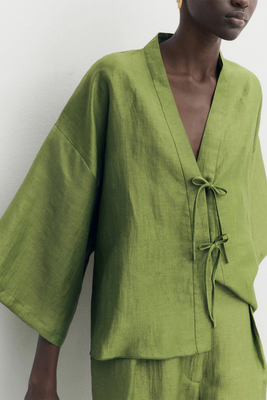 Linen Blend Kimono Blouse from Massimo Dutti